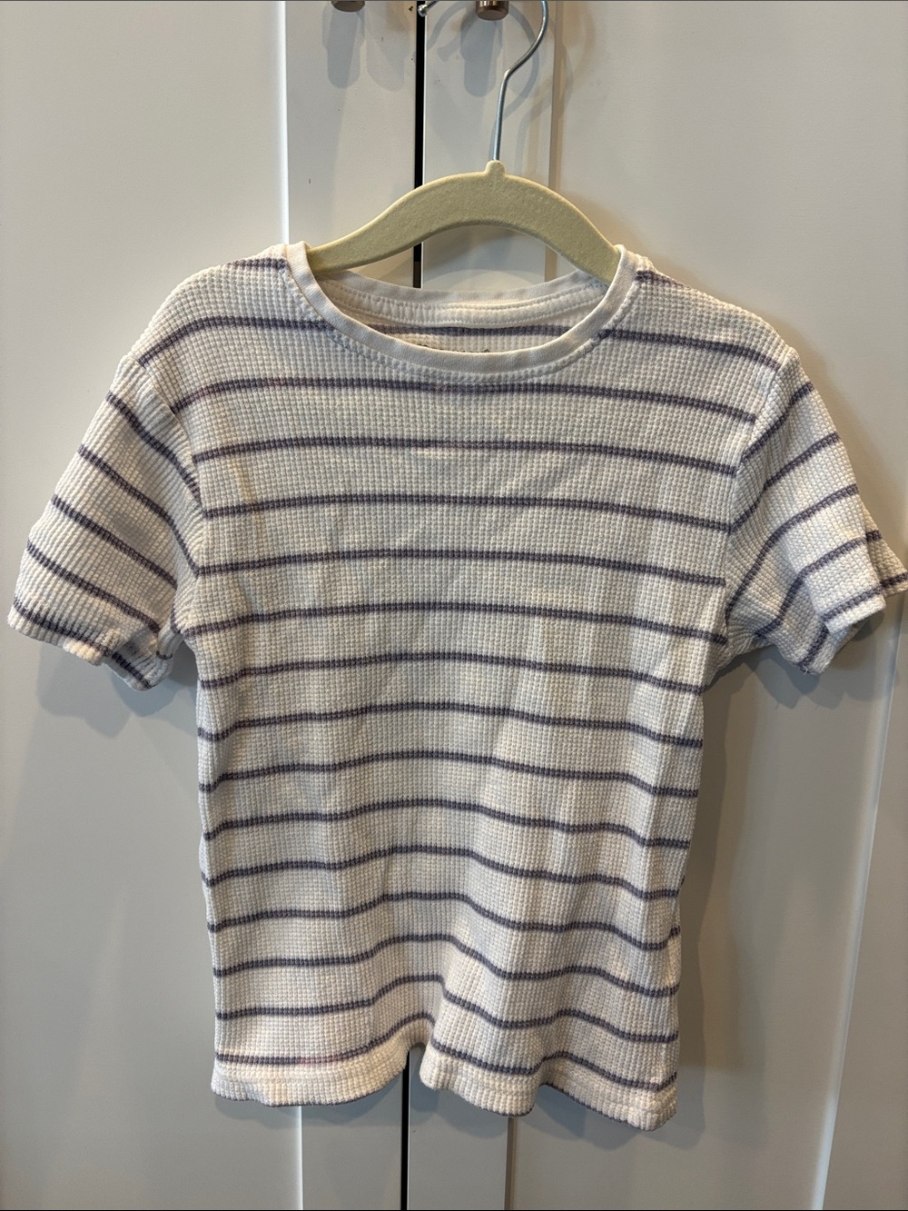 Primark White Tee with Lavender Stripes - Short Sleeve